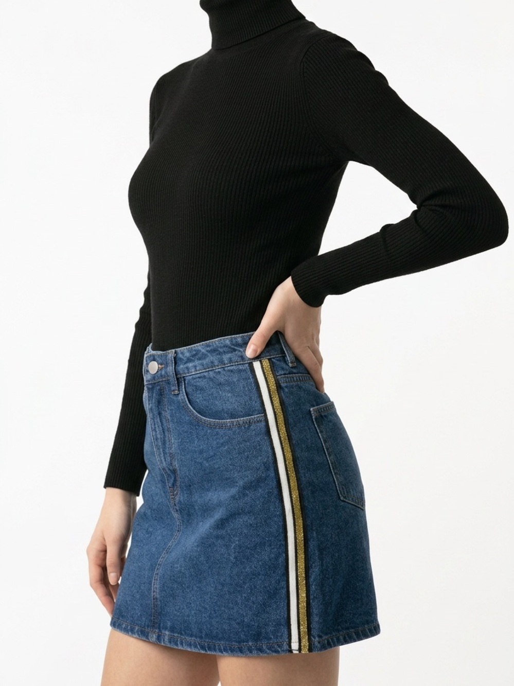 SUPERDOWN | NEW Revolve Denim A-Line Mini Skirt with Side Stripes Women’s Size L